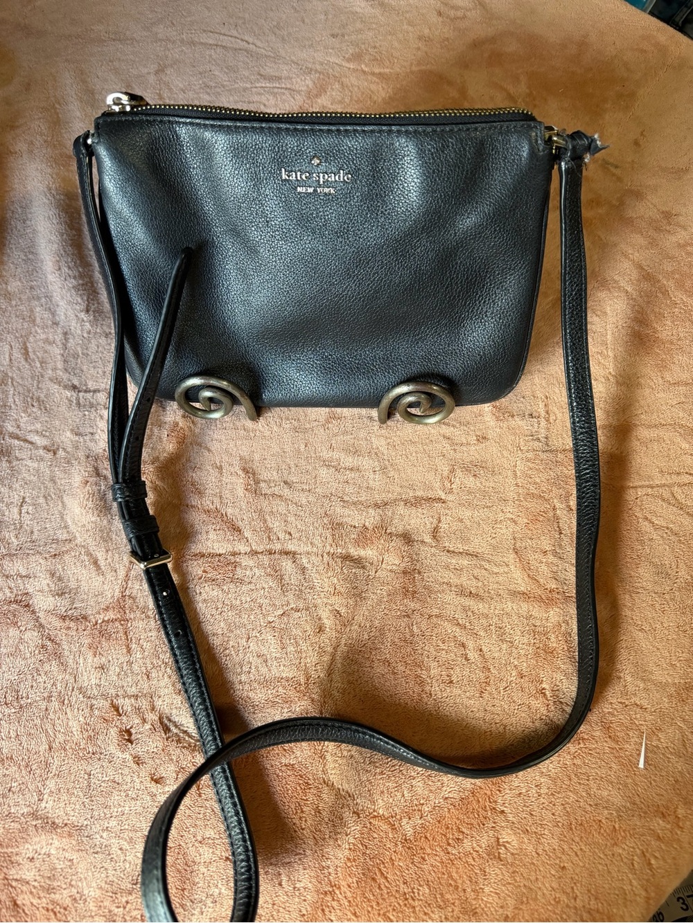 kate spade Black Leather Pebble Crossbody with Silver Hardware
